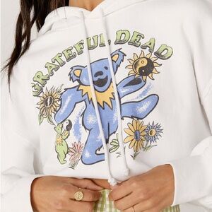 Grateful Dead cropped White and Blue Hoodie